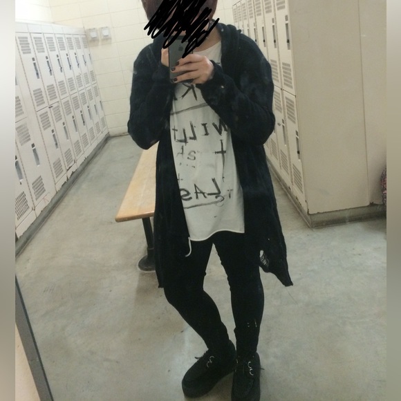 divided black distressed ripped grunge goth punk cardigan with hood size small - Picture 5 of 5